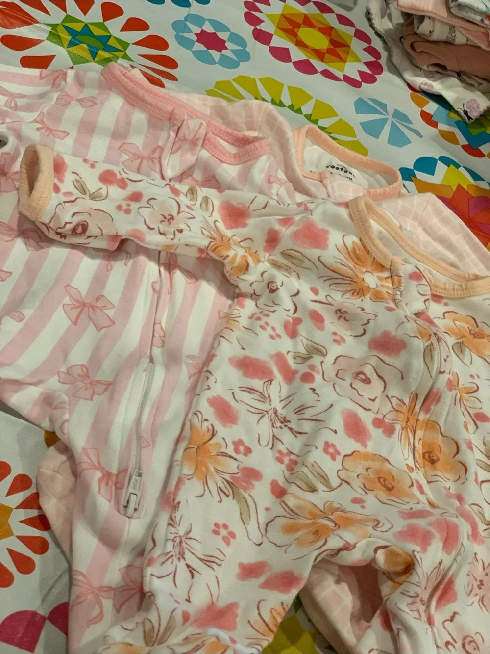 Yoofoss Organic Cotton Pink Floral Bow Print Baby Onsies Sleepers